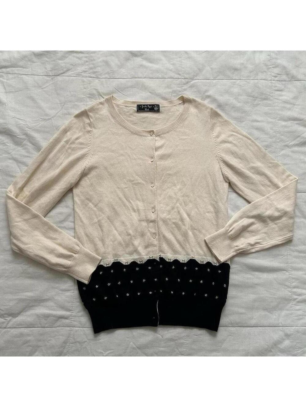 Franche Lippie Cream and black detailing cardigan with button up front